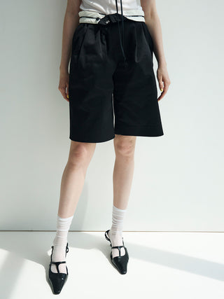 COTTON TWILL WIDE SHORTS