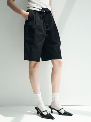 COTTON TWILL WIDE SHORTS