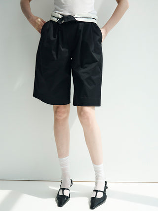 COTTON TWILL WIDE SHORTS
