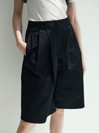 COTTON TWILL WIDE SHORTS