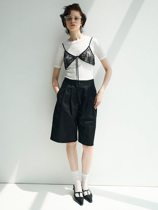 COTTON TWILL WIDE SHORTS