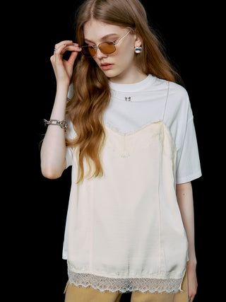 LACE CAMI TRIM TSHIRT