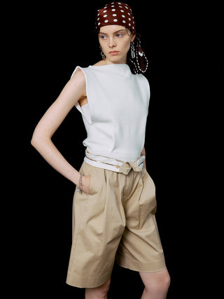 COTTON TWILL WIDE SHORTS