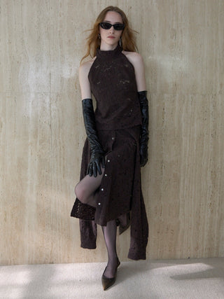 LIQUIED LACE HIGH NECK