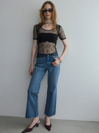 MONOGRAM SHEER 2WAY HALF SLEEVE TOPS