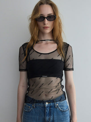MONOGRAM SHEER 2WAY HALF SLEEVE TOPS