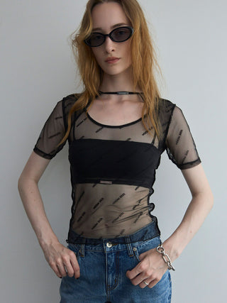 MONOGRAM SHEER 2WAY HALF SLEEVE TOPS