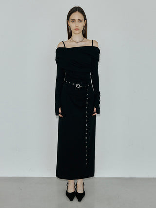 OFF-SHOULDER DRAPE JERSEY DRESS