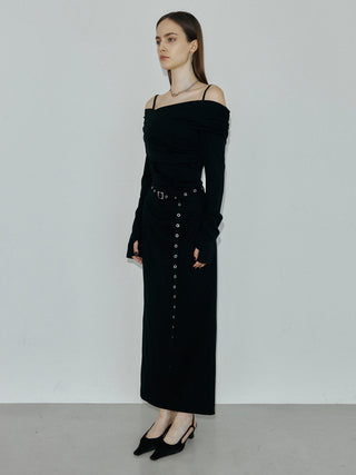 OFF-SHOULDER DRAPE JERSEY DRESS