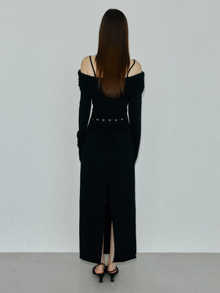 OFF-SHOULDER DRAPE JERSEY DRESS