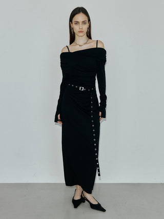 OFF-SHOULDER DRAPE JERSEY DRESS
