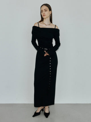 OFF-SHOULDER DRAPE JERSEY DRESS
