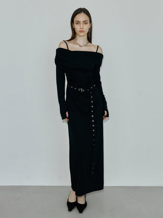 OFF-SHOULDER DRAPE JERSEY DRESS