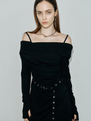 OFF-SHOULDER DRAPE JERSEY DRESS