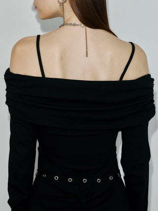 OFF-SHOULDER DRAPE JERSEY DRESS