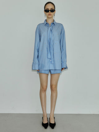 REPOS OVER BOWTIE SHIRT with BIJOU