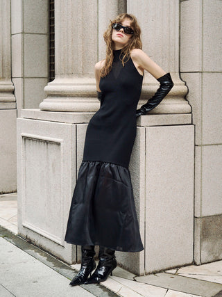 BACK OPEN KNIT DOCKING DRESS