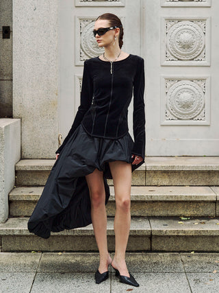 POWER SHOULDER VELOUR TOP