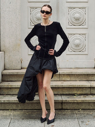 POWER SHOULDER VELOUR TOP