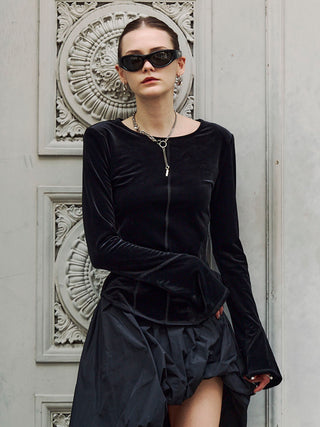 POWER SHOULDER VELOUR TOP
