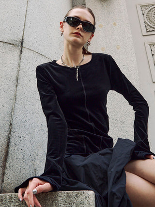 POWER SHOULDER VELOUR TOP
