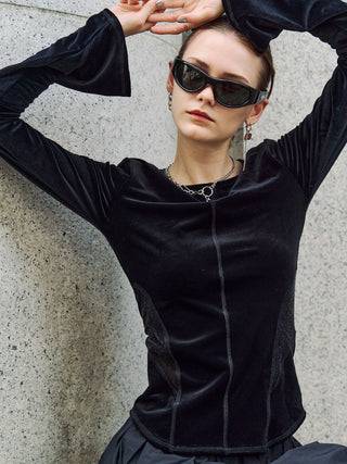 POWER SHOULDER VELOUR TOP