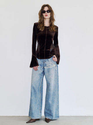 POWER SHOULDER VELOUR TOP