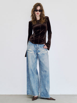 POWER SHOULDER VELOUR TOP