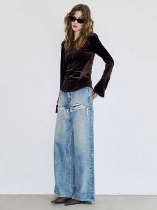 POWER SHOULDER VELOUR TOP