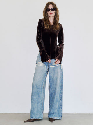 POWER SHOULDER VELOUR TOP