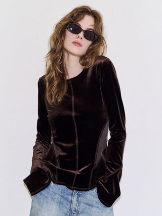 POWER SHOULDER VELOUR TOP