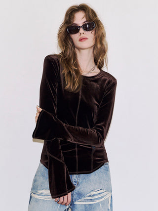 POWER SHOULDER VELOUR TOP