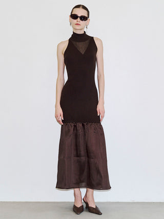 BACK OPEN KNIT DOCKING DRESS