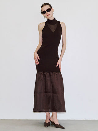BACK OPEN KNIT DOCKING DRESS