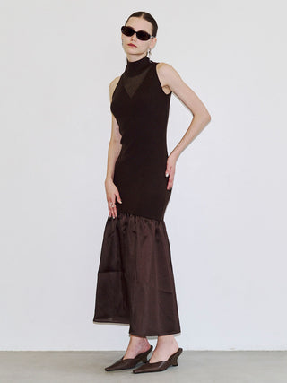 BACK OPEN KNIT DOCKING DRESS