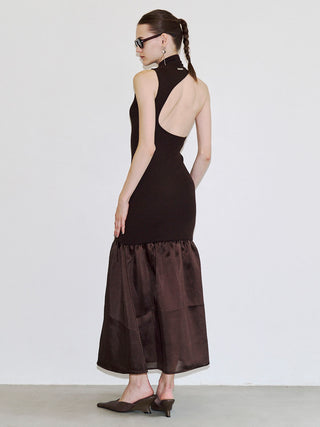 BACK OPEN KNIT DOCKING DRESS