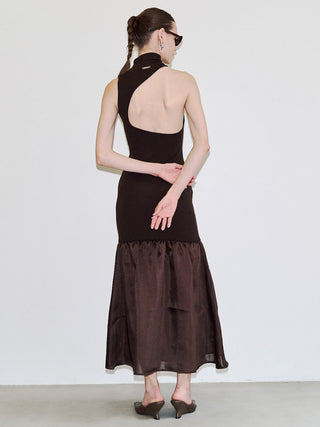 BACK OPEN KNIT DOCKING DRESS