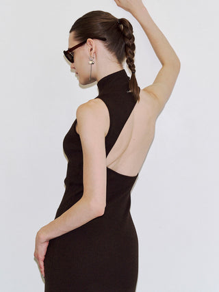 BACK OPEN KNIT DOCKING DRESS