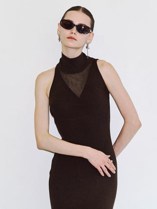 BACK OPEN KNIT DOCKING DRESS
