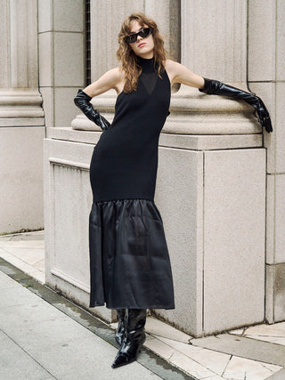 BACK OPEN KNIT DOCKING DRESS