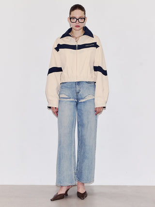 CROPPED BI COLOR TRACK JACKET