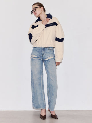 CROPPED BI COLOR TRACK JACKET