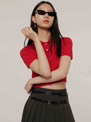 CROP POLO KNIT CARDIGAN