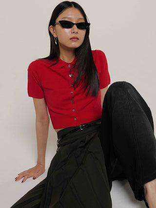 CROP POLO KNIT CARDIGAN