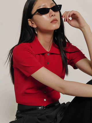 CROP POLO KNIT CARDIGAN