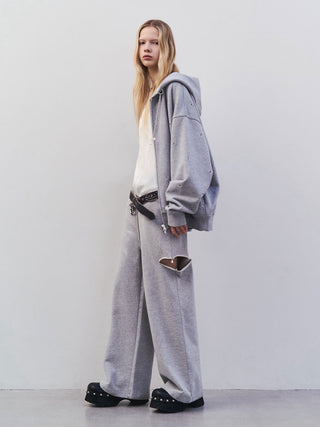 SLIT SWEAT PANTS with PEARL