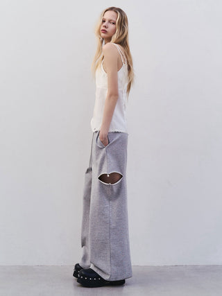 SLIT SWEAT PANTS with PEARL