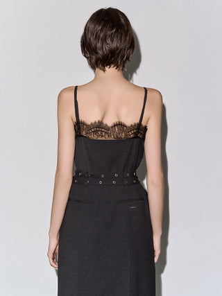 LACE TRIM WOOL DRESS