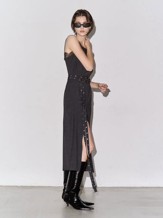 LACE TRIM WOOL DRESS