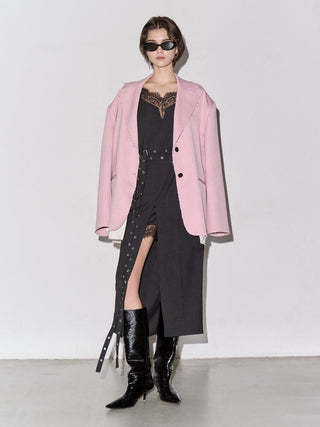 LACE TRIM WOOL DRESS